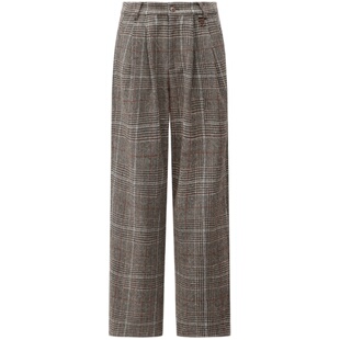 COCOBELLA威尔士色织格纹立体打褶休闲裤通勤西裤直筒裤PA180