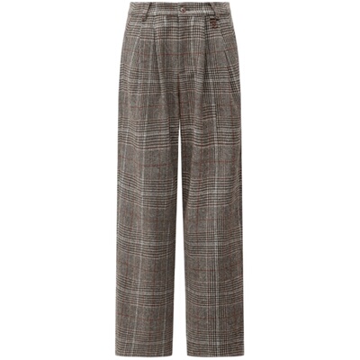 COCOBELLA立体打褶格纹休闲裤