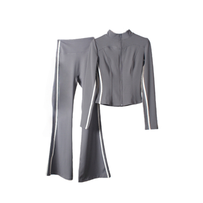 立领瑜伽服套装女秋款高腰喇叭裤