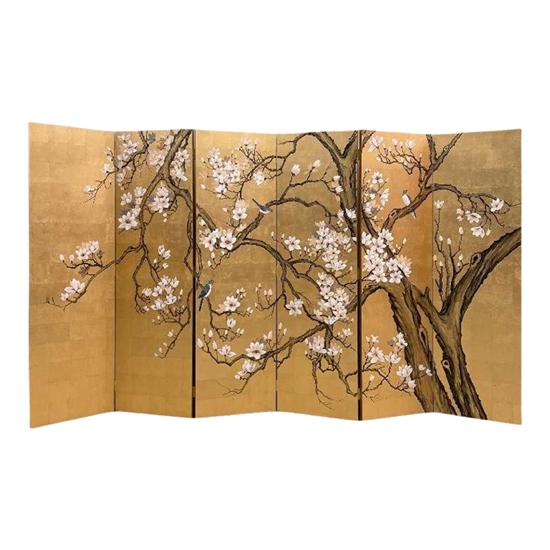 新中式金箔大漆画折叠屏风隔断