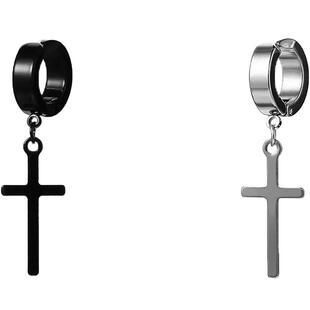 美式十字架耳钉男欧美嘻哈痞帅小众设计无耳洞耳夹冷淡风男生耳坠