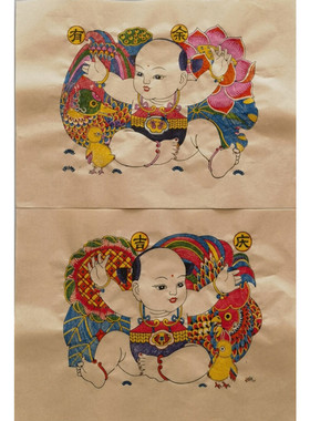 喜庆娃娃年画新年装饰贴画手工