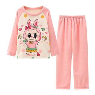 小八女童珊瑚绒睡衣秋冬薄款中大童套装可爱超萌儿童法兰绒家居服