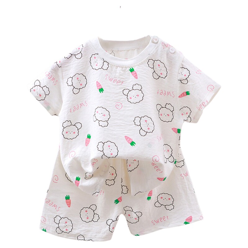 夏季新款儿童薄款背心套装云朵绵短袖两件套女宝宝居家服休闲睡衣