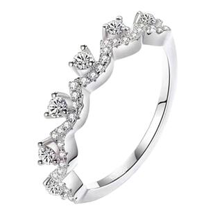 MGY正品18K白金莫桑石半圈花边蕾丝戒指时尚叠带气质百搭温柔闭口