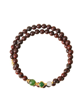 小叶紫檀四叶草和田玉双圈手链