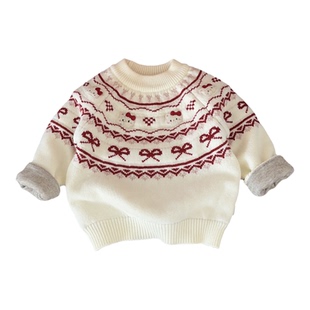 女童加德绒毛衣女宝宝套头内搭费尔岛加绒加厚毛线衣冬季上衣新款