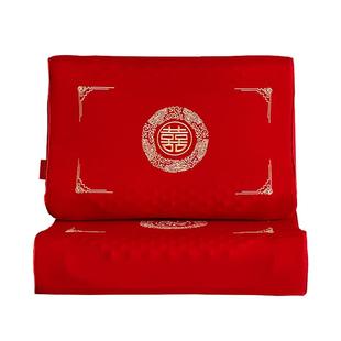 结婚大红色乳胶枕一对全棉面料喜庆刺绣图案新郎新娘陪嫁新婚礼物
