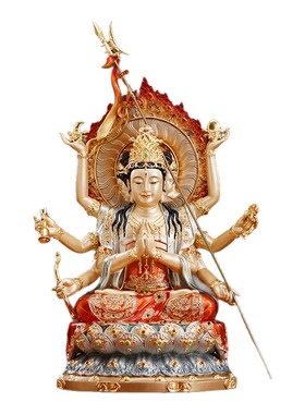 全铜彩绘斗姆元君神像家用供奉件