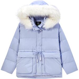 森马棉服女中长款连帽宽松收腰2022冬新款可拆卸毛领三防厚面包服