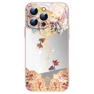 镜面图腾锦鲤苹果16promax手机壳新款17pro彩绘iPhone15镜子玻璃14pro全包13max补妆镜plus潮流12pro高级11女