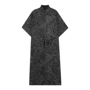 【清仓】几何裙 240D高捻度轻奢雪纺印花七分袖衬衫裙4757