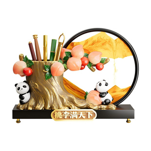 高级感熊猫笔筒流沙画桌面摆件办公室装饰教师节元旦新年文创礼物