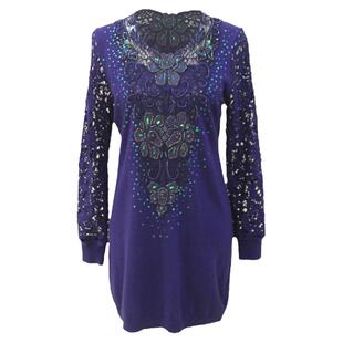 秋冬高端大码中老年妈妈精纺羊毛针织连衣裙女士时尚立体钩花镂空