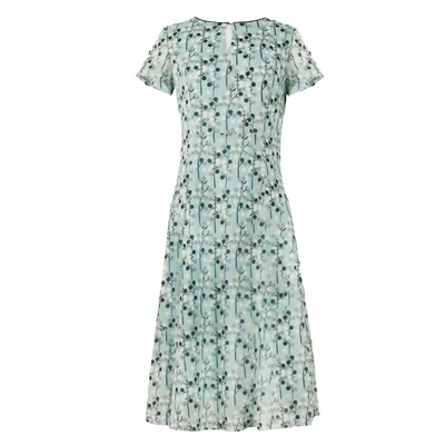 法式气质修身印花波点网纱连衣裙