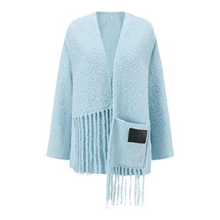 【deepmoss】休闲气质流苏围巾短款绵羊毛羊驼毛混纺毛呢大衣外套