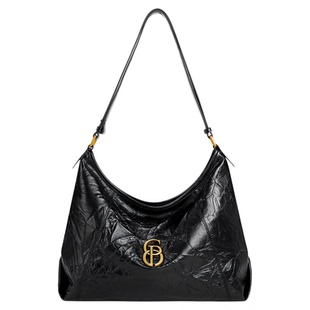 【真皮】皮尔卡丹女包手抓纹托特包hobo大容量通勤单肩斜挎情人节