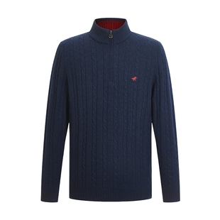 伦德马秋季新款男士圆领长袖针织衫时尚休闲羊毛打底衫半拉链毛衫