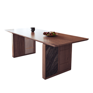 宋式美学实木长餐桌餐厅家具禅意中式饭桌台进口楠木制作6人岩板