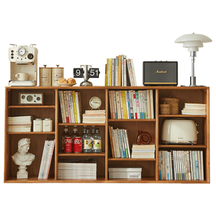 实木书架落地置物架客厅储物柜一体格子柜子家用矮书柜儿童绘本架