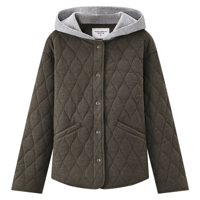 库恩玛维连帽撞色夹棉棉服女冬季