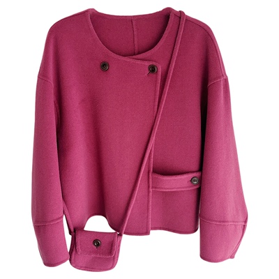 树莓粉双面呢大衣女短款羊毛外套
