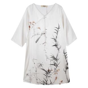 美标官方旗舰店睡衣夏季真丝女五分袖睡裙宽松桑蚕丝家居服国风款