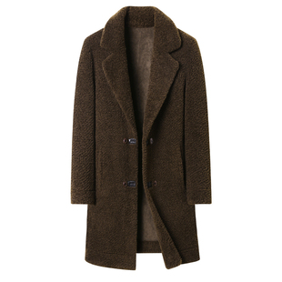 西装领含羊毛颗粒绒大衣男中长款仿皮毛一体羊剪绒皮草双面穿外套