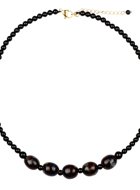 天然黑玛瑙项链小众陶瓷短项链