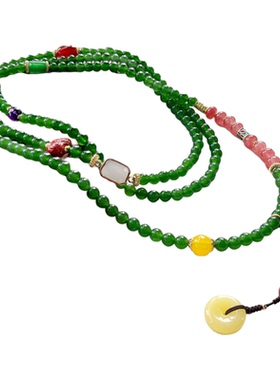 绿玛瑙玉髓项链女秋冬串珠毛衣链