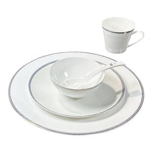 饭店陶瓷摆台餐具四件套装私人会所酒店包厢高档骨瓷碗碟金边盘子