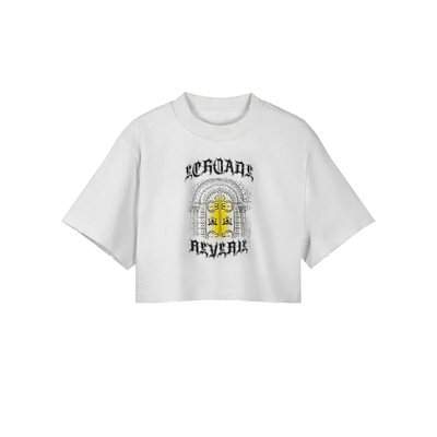 ECHOADE流动美学 微露腰线短款印花短袖T恤