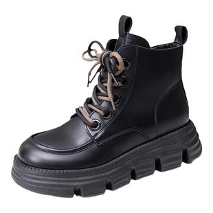 真皮马丁靴女2025秋新款厚底增高显瘦羊毛棉鞋防水加厚短靴小码34