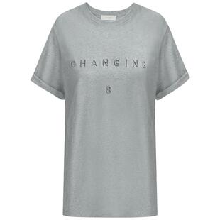 COCOBELLA立体字母刺绣短袖T恤女气质灰色圆领休闲纯棉上衣TS900