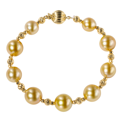 海蒂珠宝浓金色南洋金珠手链K金