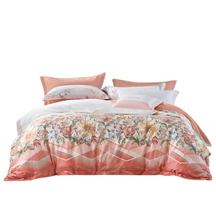 富安娜60支长绒棉四件套磨毛保暖套件纯棉全棉被套防尘被罩床单