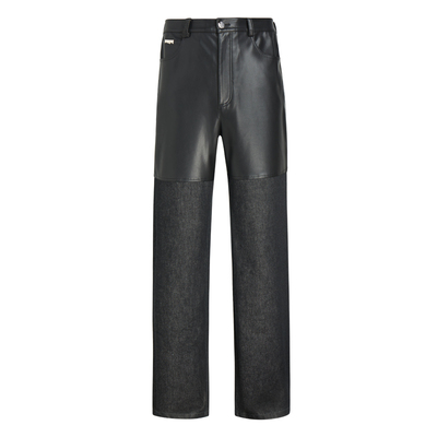 拼接直筒宽松牛仔长裤