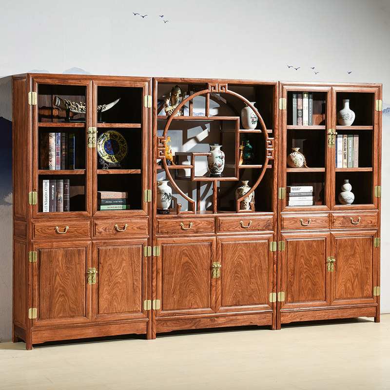 晖腾红木刺猬紫檀福临门书柜组合书橱置物架储物架古董架多宝架