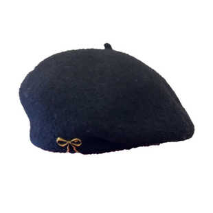 秋冬新款高品质羊毛压褶贝雷帽女时尚金属蝴蝶结显脸小报童画家帽