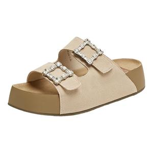 天美意2025夏新款厚底拖鞋外穿沙滩鞋凉鞋水钻女勃肯鞋KK049BT5