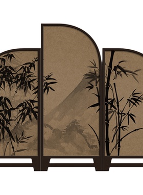 新中式墨竹小屏风摆件茶桌装饰