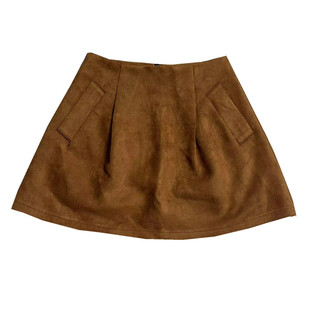 法式复古蓬蓬短裙鹿皮绒半身裙女秋冬大码咖色小个子高腰花苞伞裙