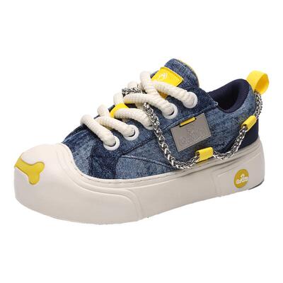 奇安达新款蓝色软底大头帆布板鞋