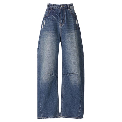 拉夏贝尔美式复古弯刀牛仔裤女冬