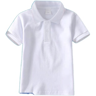 纯棉男童短袖t恤班服儿童POLO衫夏装实验小学生白色校服一模一样