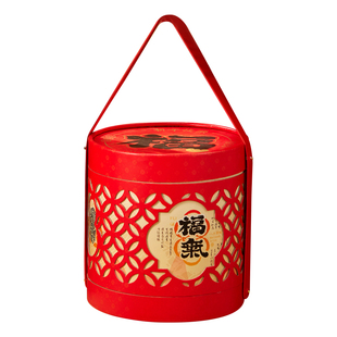 马年新款红色手提空盒新年款竹篮年货礼品包装盒纸质桶抱抱桶空盒