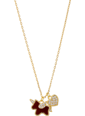 红色小马满钻爱心吊坠项链女高级感轻奢小众2026本命年毛衣链配饰