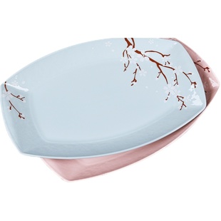 顺祥陶瓷鱼盘 家用蒸鱼盘子 12英寸长方形大碟 韩式彩色 微波炉用