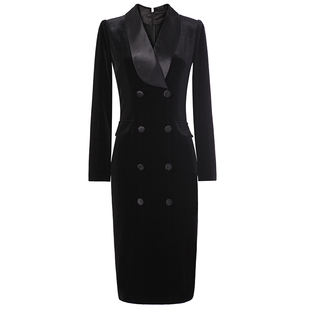 绝色高端职业金丝绒西装连衣裙2025新款秋长袖黑色气质轻熟风女装