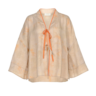 系带竹叶提花外套喇叭袖对襟襦衣